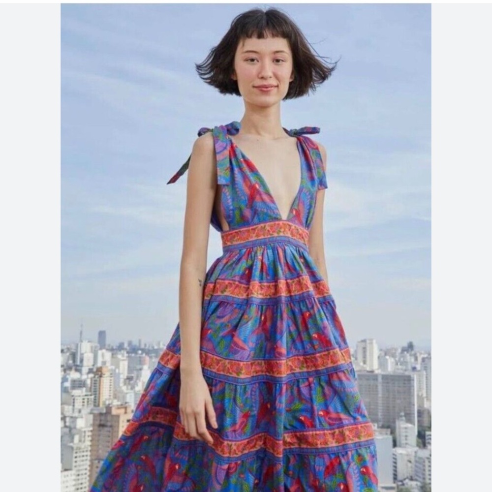 Blue Macaw Parrot Linen Maxi Dress